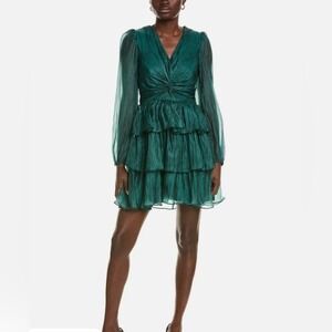 Rachel parcell Emerald Green Tiered Ruffle‎ Mini Dress Long Sleeve Party 0
